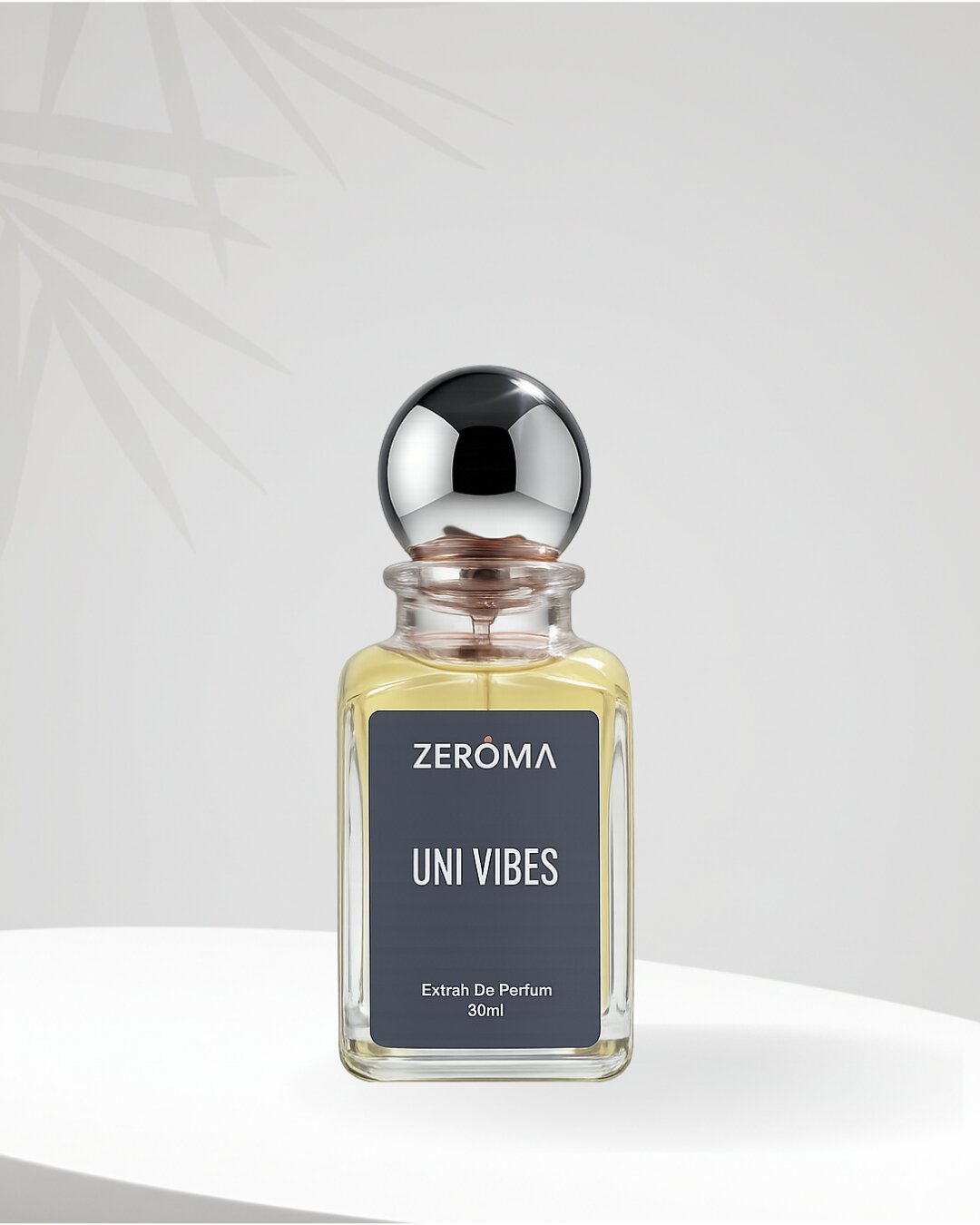 ZEROMA Uni Vibes perfume bottle – luxury unisex extrait de parfum in clear glass bottle with silver cap, fresh long-lasting fragrance